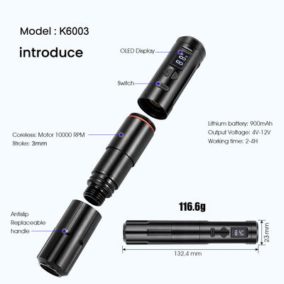 دستگاه خالکوبی 10 وات بدون سیم درموگراف دستگاه آرکیای دائمی کانکتور دستگاه بدن طول 24*132.4 میلی متر تامین کننده