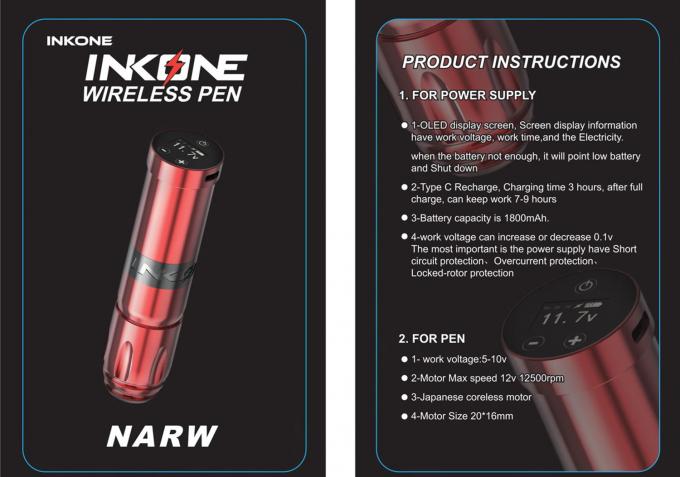 صفحه نمایش لمسی LCD دیجیتال برند INKONE NARW 1800mAh باتری قلم خالکوبی ماشین میکروپیگمنتاسیون ماشین خالکوبی بی سیم 0