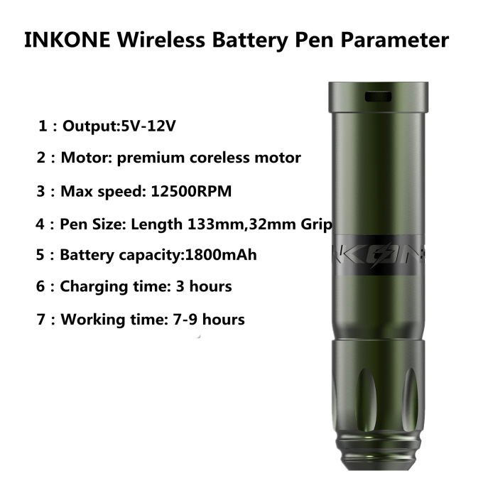 صفحه نمایش لمسی LCD دیجیتال برند INKONE NARW 1800mAh باتری قلم خالکوبی ماشین میکروپیگمنتاسیون ماشین خالکوبی بی سیم 4